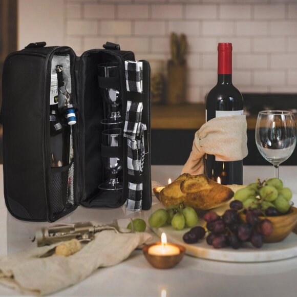 NEW! Wine Tote Bag w Cooler Compartment Two Sets of Tableware - Picture 6 of 6